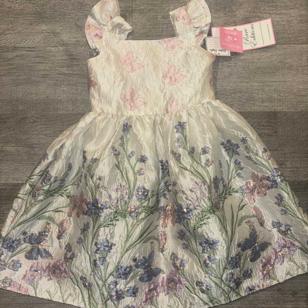 Rare Editions White and Pink Floral Kids Formal Dress